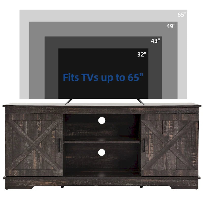 Farmhouse TV Stand for 65 Inch TV Media Console Entertainment Center Rustic Barn Doors 8