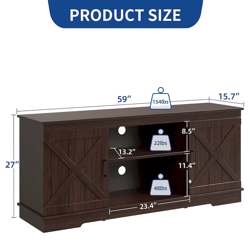Farmhouse TV Stand for 65 Inch TV Media Console Entertainment Center Rustic Barn Doors 27