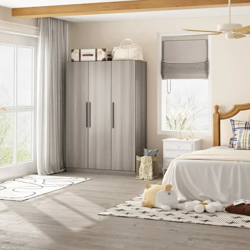 Wardrobe Armoire Wooden Closet Cabinet 6 Storage Cube and Hanging Rod 18