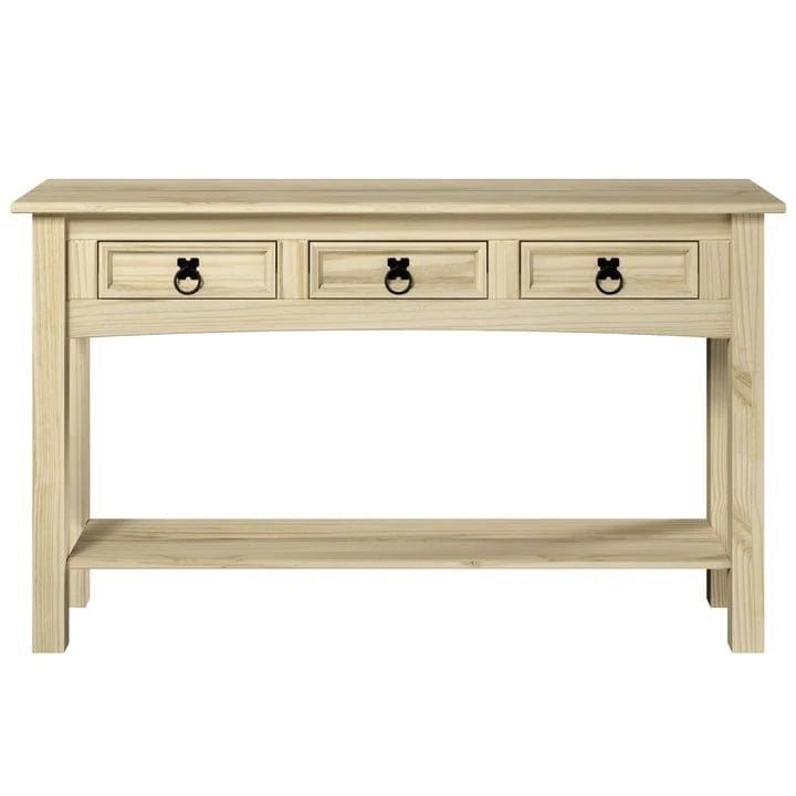 Rustic Solid Pine Console Hall Table, White Wash / Antique Brown / Gray Wash / Unpainted, 3 Drawers 26