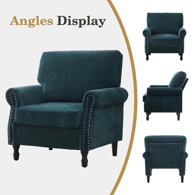 Modern Upholstered Armchair Nailhead Trim Accent Chair with Wood Legs 21