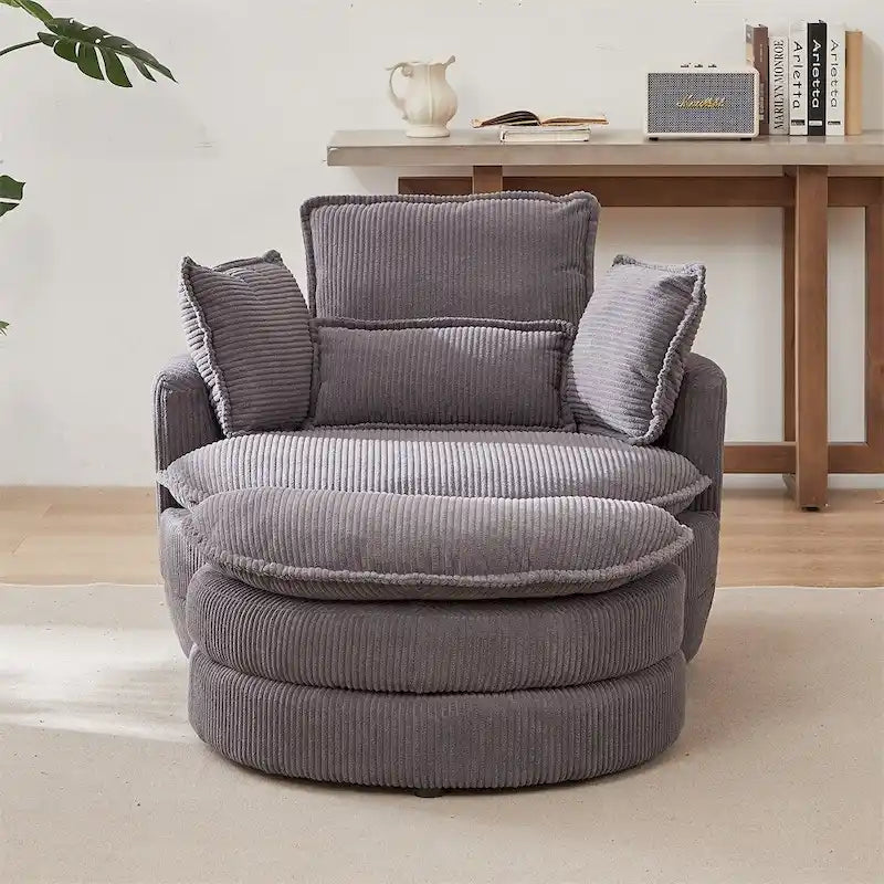 Oversized Swivel Chair with Moon Storage Ottoman with 4 Pillows 17