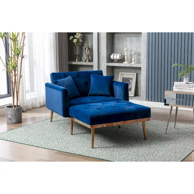 Velvet Upholstered Tufted Living Room Sleeper Sofa Chair With Rose Golden feet 38