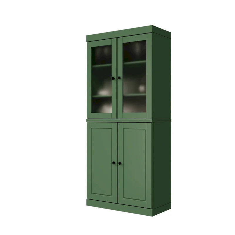 100% Solid Wood Pantry Cabinet with Frosted Glass Doors, Solid Doors, 2-Drawers and Adjustable Shelves 40