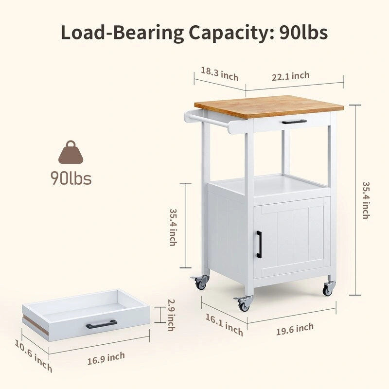 Wooden Kitchen Island Trolley Cart with Drawers 19