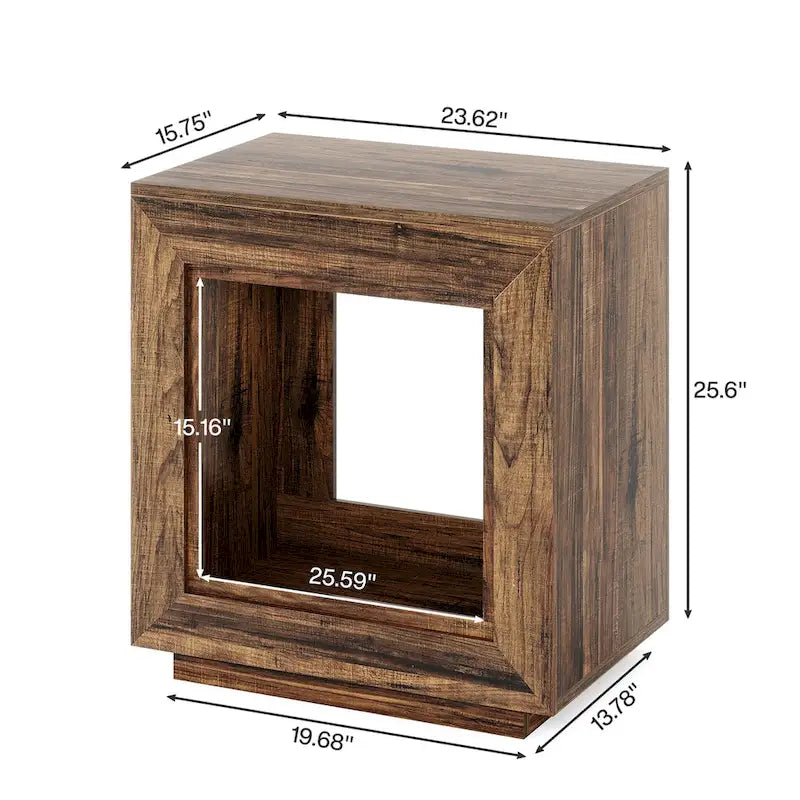 Tavolino in legno con contenitore, Comodini in noce per soggiorno, camera da letto 23