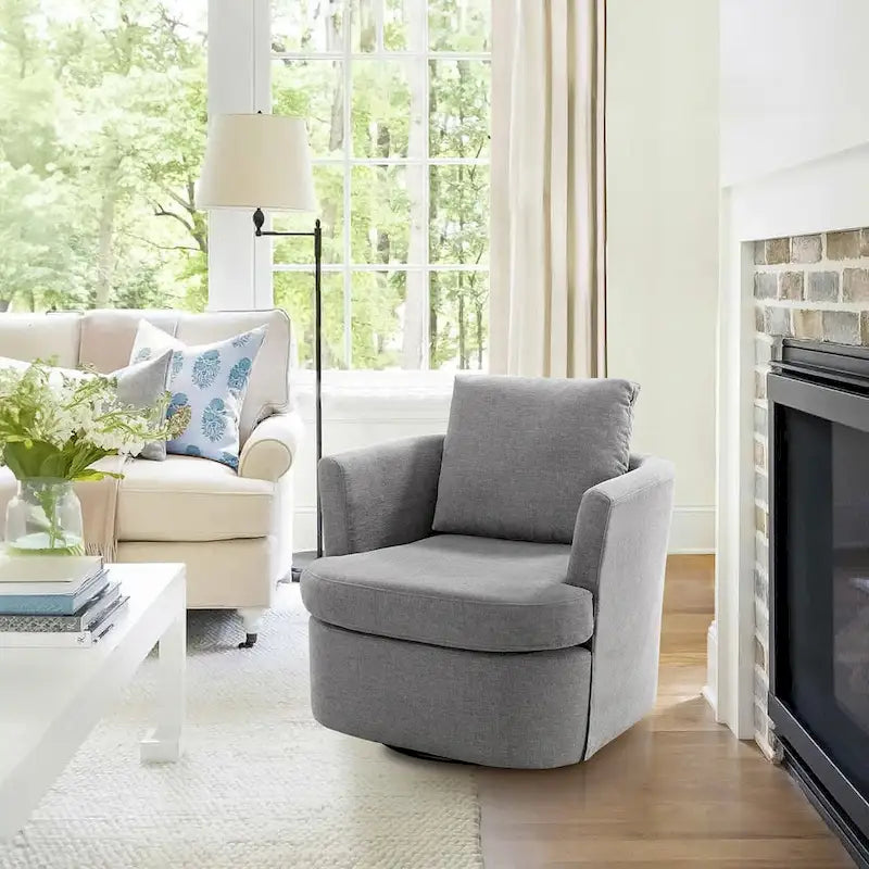 Modern Chenille Upholstered Swivel Accent Barrel Chair Set Modern Swivel Armchair for Living Room 42