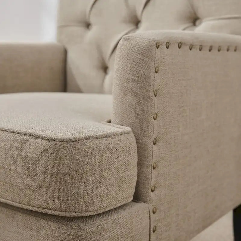 Set of 2 Arm Chair Upholstered Button Tufted Accent Chair with Lumbar Pillow Beige/ Grey/ Light Blue 38