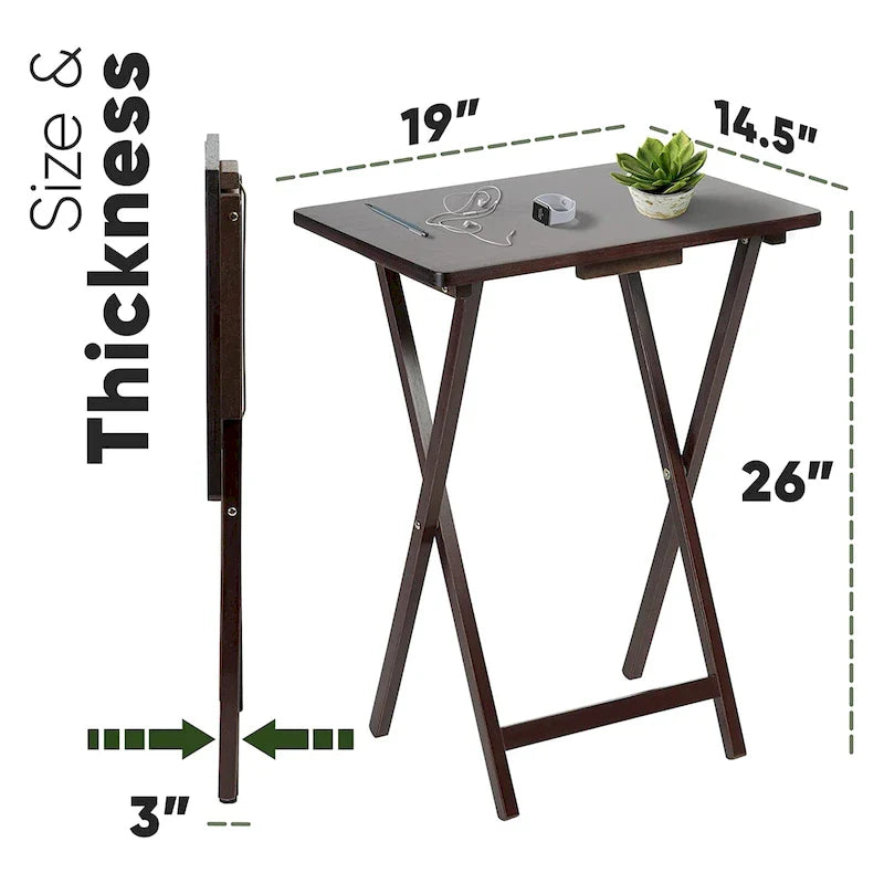 PJ Wood Folding TV Tray Tables with Compact Storage Rack, Espresso, 5 Piece Set - 36.38 17