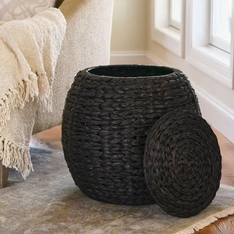 Household Essentials Handwoven Barrel Wicker Storage Basket Side Table - 17.0L x 17.0W x 19.0H 10