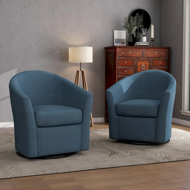 Set of 2 Modern Upholstered Swivel Barrel Chair Living Room Accent Chair 4