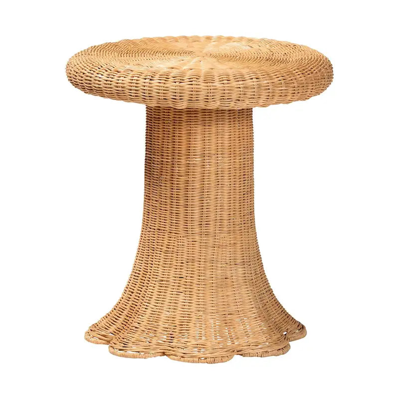 Avalon Scallop Natural Rattan Side Table - Handwoven Wicker Table with Skirted Base, Coastal Style for Living Room or Hallway 3