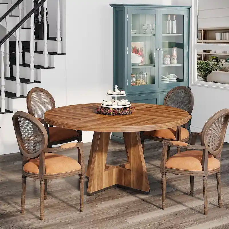 47 Inch Round Dining Table for 4, Wood Farmhouse Dinner Dinning Table for Kitchen Dining Living Room 21