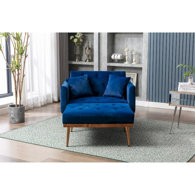 Velvet Upholstered Tufted Living Room Sleeper Sofa Chair With Rose Golden feet 16