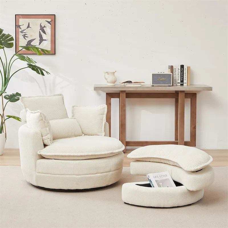 Oversized Swivel Chair with Moon Storage Ottoman with 4 Pillows 31