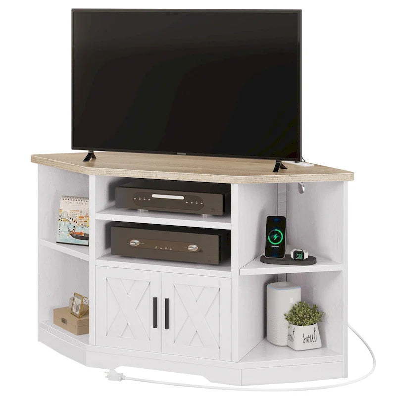 Farmhouse Corner TV Stand Entertainment Center Media Console for TVs up to 55 with Power Outlet 46