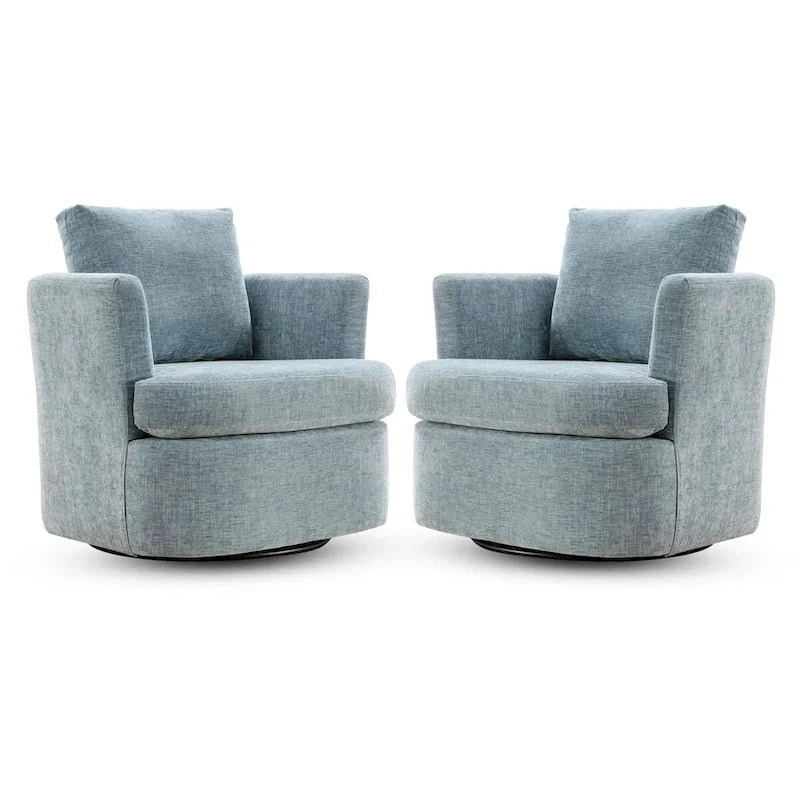 Modern Chenille Upholstered Swivel Accent Barrel Chair Set Modern Swivel Armchair for Living Room 20