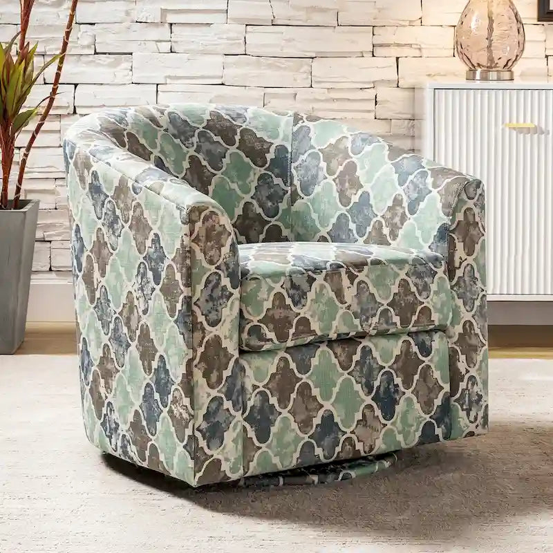 Cuenca Modern Upholstered Barrel Chair with Swivel Base 20