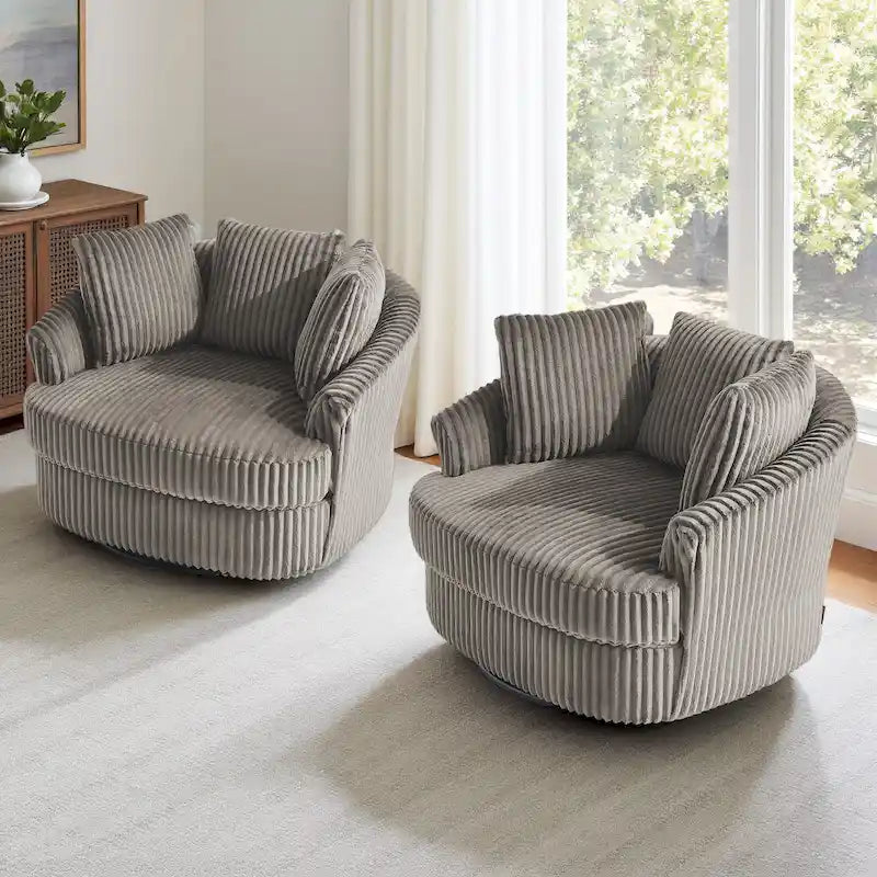 DREAMSIDEA 2 Set Recessed Arm Slipcovered Swivel Barrel Chair 4