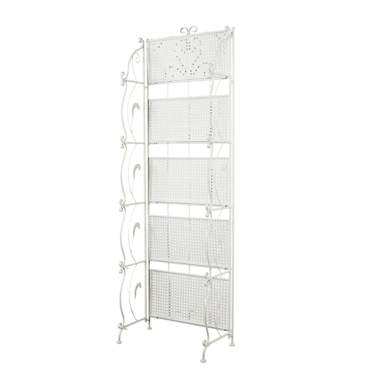 Metal Scroll Indoor Outdoor Tall Folding 5 Shelves Bakers Rack - Gold or White - Roche River Decor 15