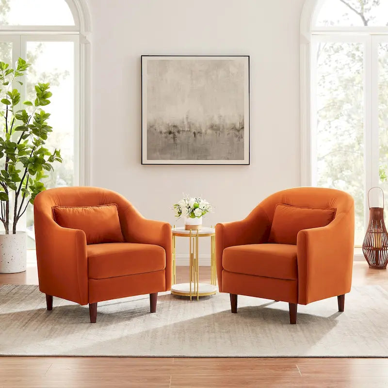 28.34W Set Of 2 Accent Armchair, Velvet Barrel Chair with Solid Wood Legs 8
