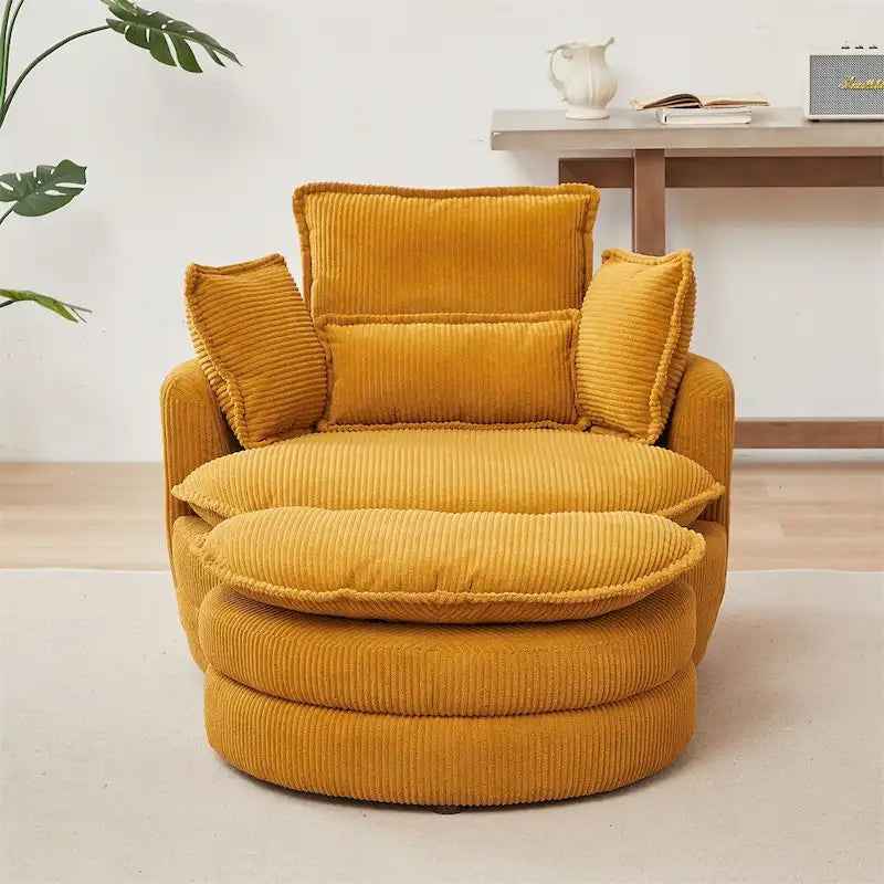 Oversized Swivel Chair with Moon Storage Ottoman with 4 Pillows 8
