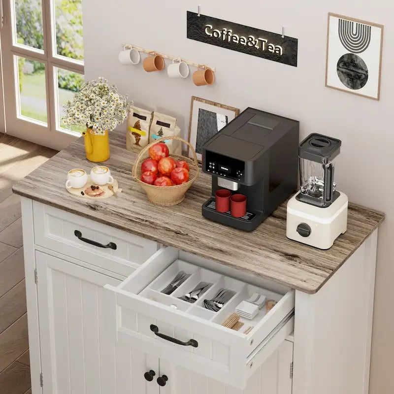 Kitchen Sideboard Buffet Storage Cabinet with 2 Drawers, Coffee Bar Cabinet ,Wood Entryway Cabinet with Double Door Cupboard 7