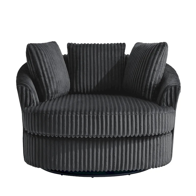 Oversized 43 W Plush Corduroy Recessed Arm Swivel Barrel Chair 29