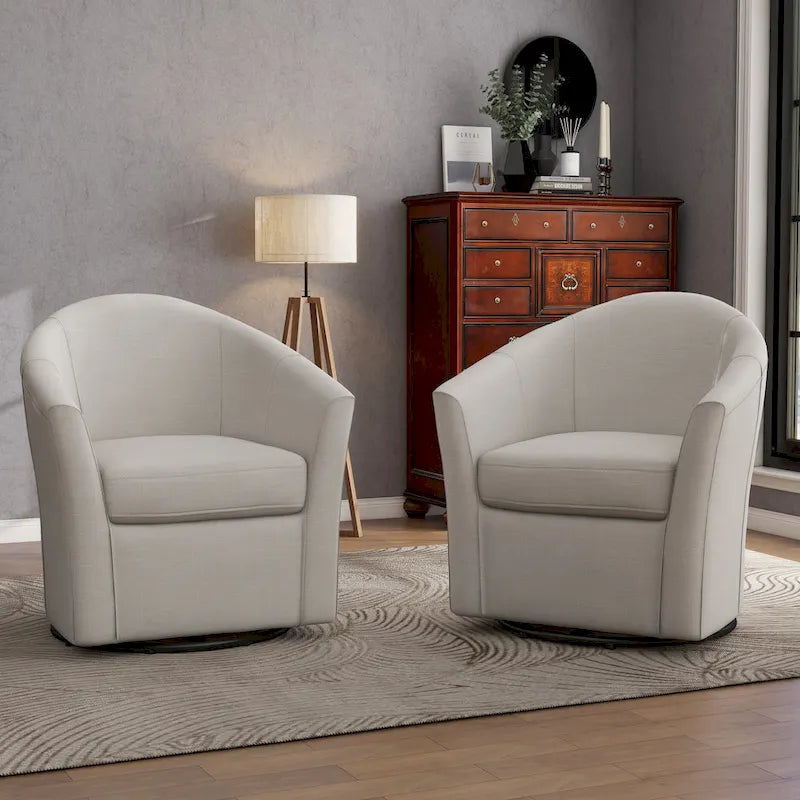 Set of 2 Modern Upholstered Swivel Barrel Chair Living Room Accent Chair 5