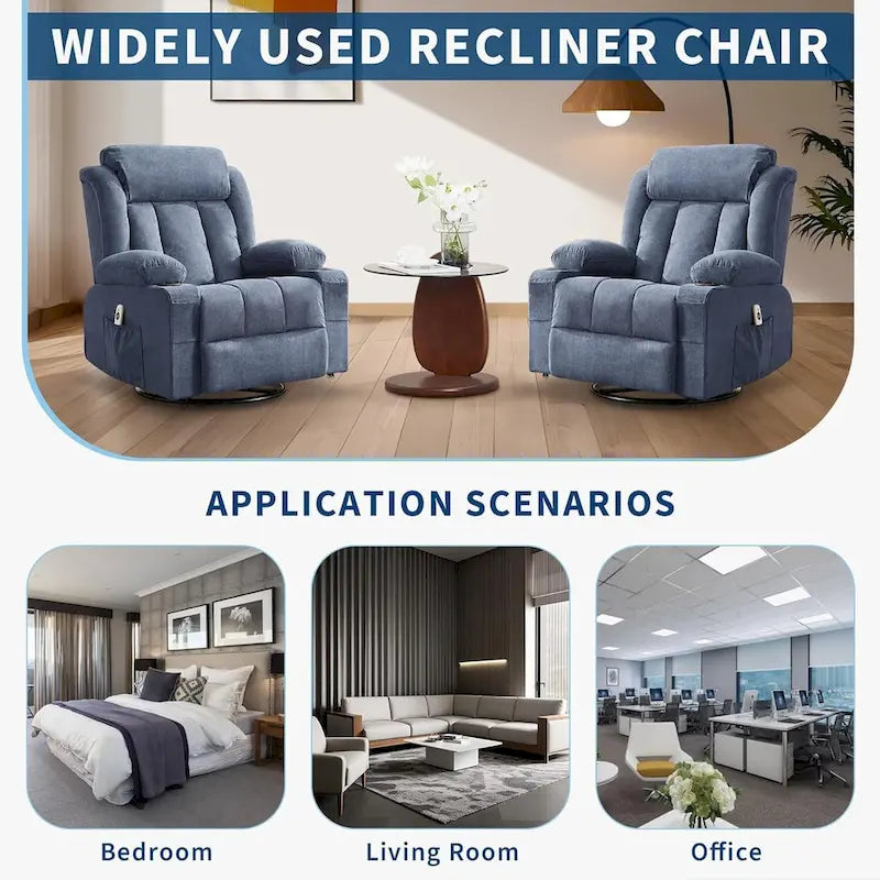 Recliner Chair, Rocking Chairs with Massage and Heat, Side Pockets and Cup Holder 19