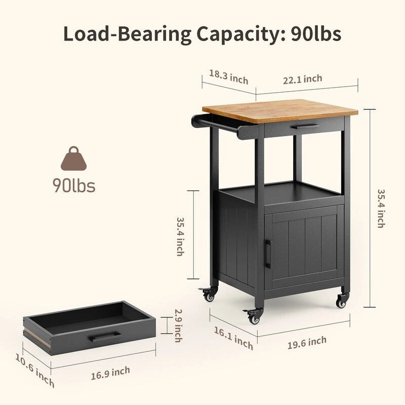 Wooden Kitchen Island Trolley Cart with Drawers 12