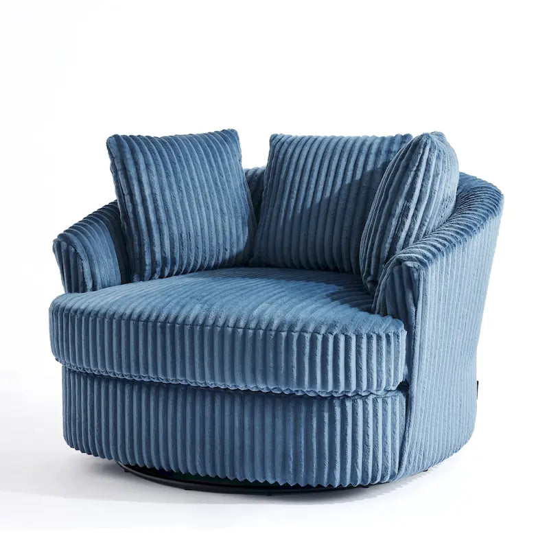 Oversized 43 W Plush Corduroy Recessed Arm Swivel Barrel Chair 18