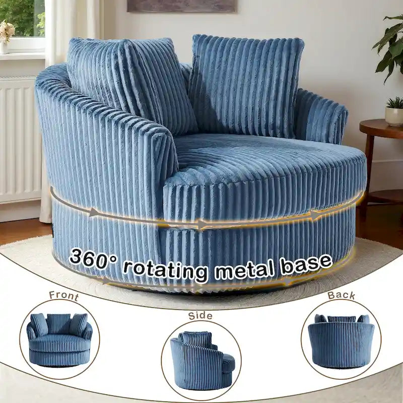 Oversized 43 W Plush Corduroy Recessed Arm Swivel Barrel Chair 14