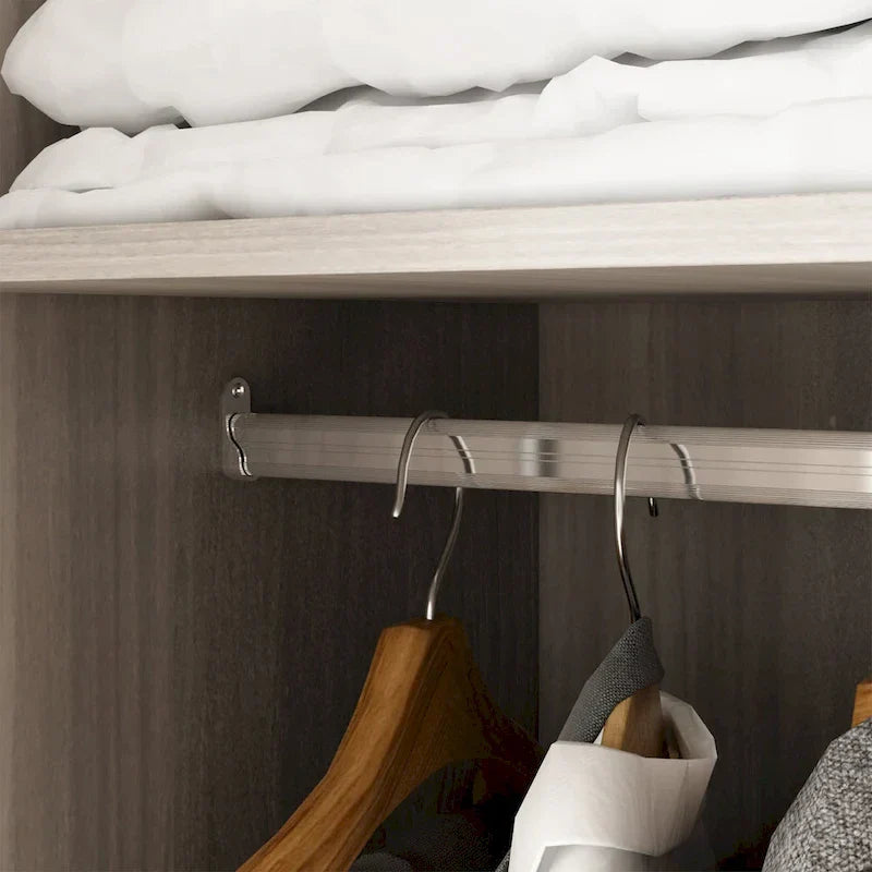 Wardrobe Armoire Wooden Closet Cabinet 6 Storage Cube and Hanging Rod 28