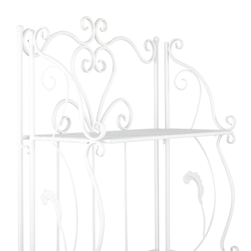 Metal Scroll Indoor Outdoor Tall Folding 5 Shelves Bakers Rack - Gold or White - Roche River Decor 19