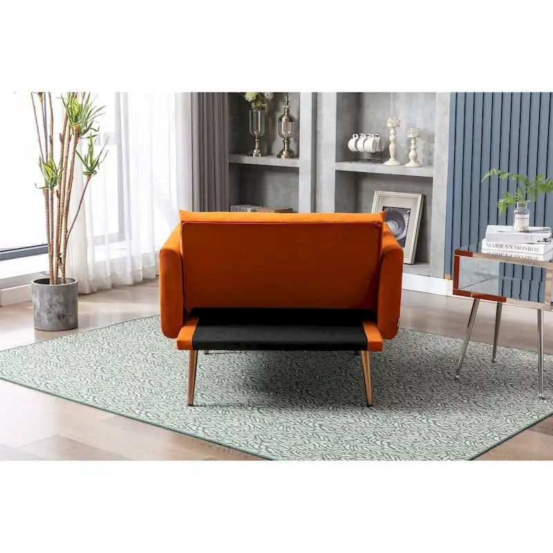Velvet Upholstered Tufted Living Room Sleeper Sofa Chair With Rose Golden feet 11