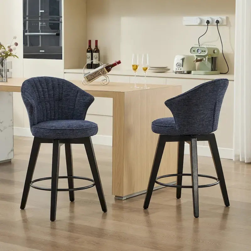 Swivel Bar Stools Set of 2, Upholstered Dining Room Chairs with Wide Backrest, Counter Height Chair with Metal Legs 6