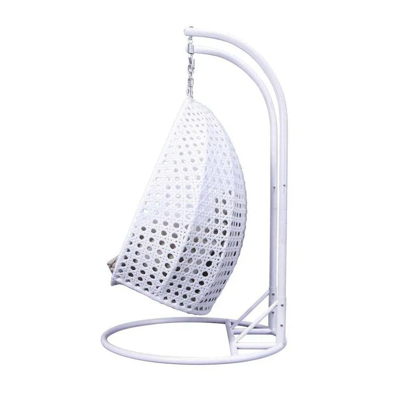LeisureMod 2 Person Hanging Egg Chair with Stand - Outdoor/Indoor Rattan Wicker Patio Swing Hammock Lounger with Cushions 35