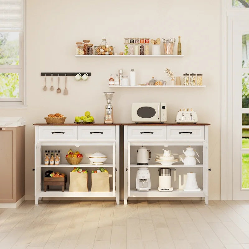 Kitchen Sideboard Buffet Storage Cabinet with 2 Drawers, Coffee Bar Cabinet ,Wood Entryway Cabinet with Double Door Cupboard 13