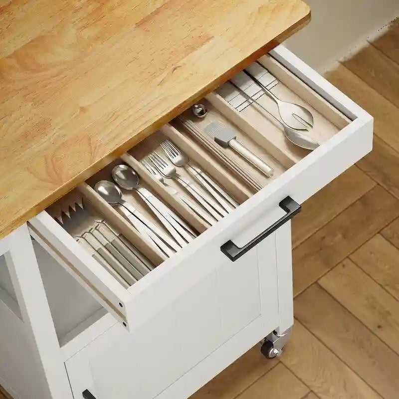 Wooden Kitchen Island Trolley Cart with Drawers 16