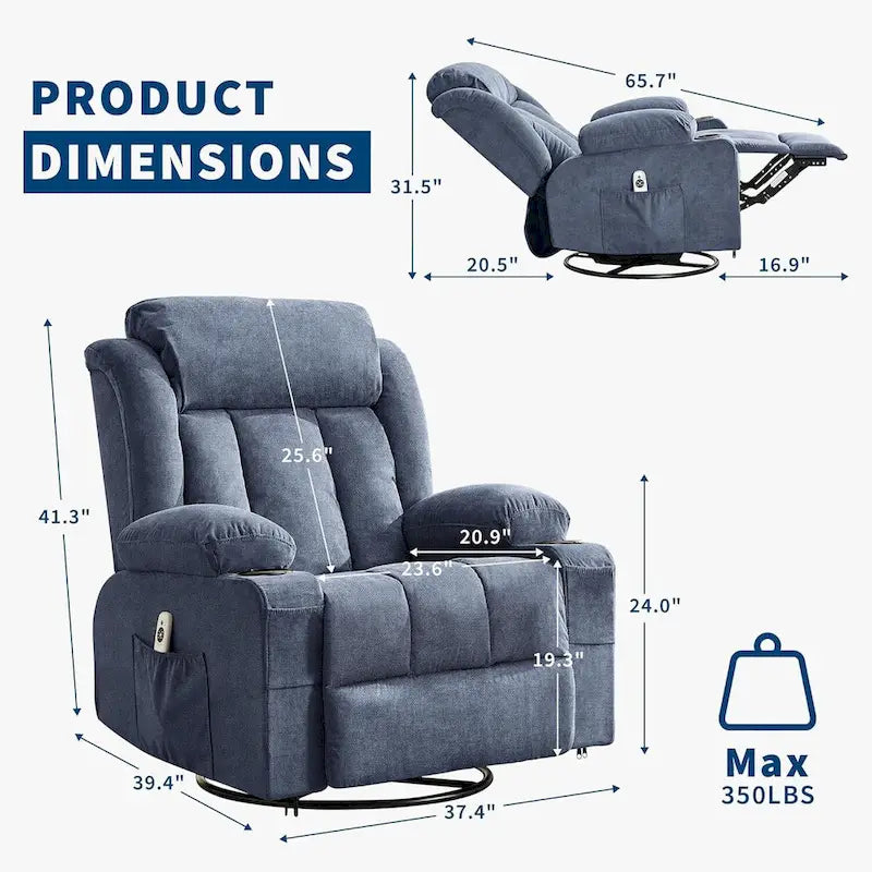 Recliner Chair, Rocking Chairs with Massage and Heat, Side Pockets and Cup Holder 14
