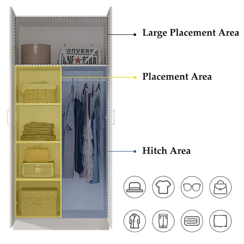 2-Door Wardrobe Armoires Freestanding Bedroom Armoire with Hanging Rod 17