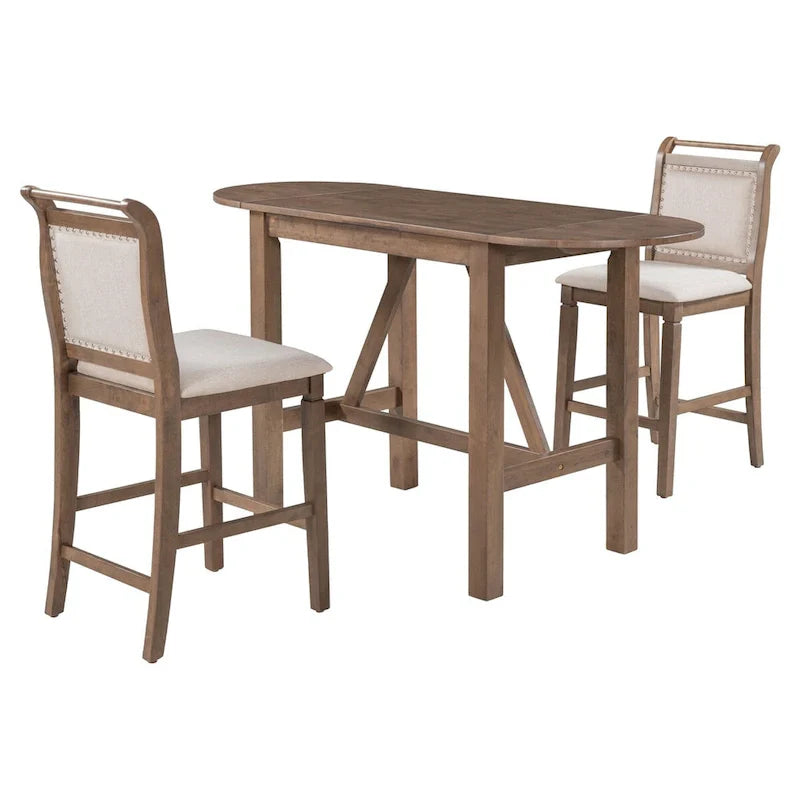 Set da 3 Pezzi Tavolo da Pranzo a Foglia Cadente a Altezza Bancone in Legno 15