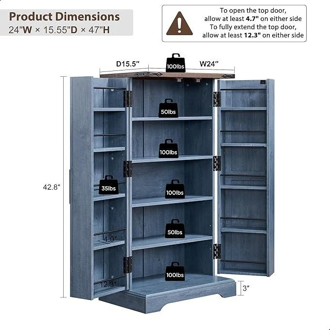 47 Armadietto da Cucina Dispensa, Mobile Contenitore con Ante Scorrevoli Stile Fienile - N/D 20