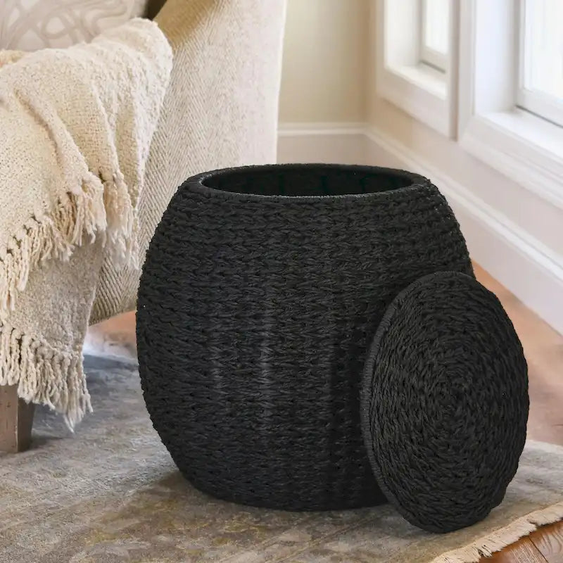 Household Essentials Handwoven Barrel Wicker Storage Basket Side Table - 17.0L x 17.0W x 19.0H 4