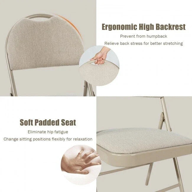 6 Pack Folding Chairs Portable Padded Office Kitchen Dining Chairs-Beige - 18.5 x 20 x 35 (L x W x H) 9