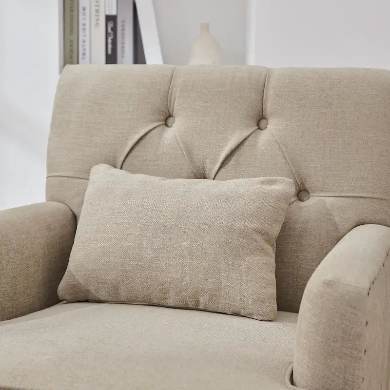 Set of 2 Arm Chair Upholstered Button Tufted Accent Chair with Lumbar Pillow Beige/ Grey/ Light Blue 36