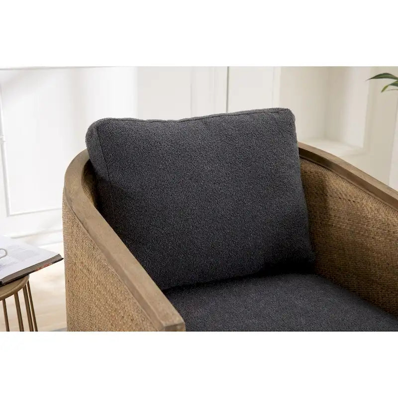 Poltrona a botte girevole, comoda poltrona rotonda d'accento, poltrona club a botte girevole a 360 gradi, poltrona relax con struttura in rattan intrecciato 30