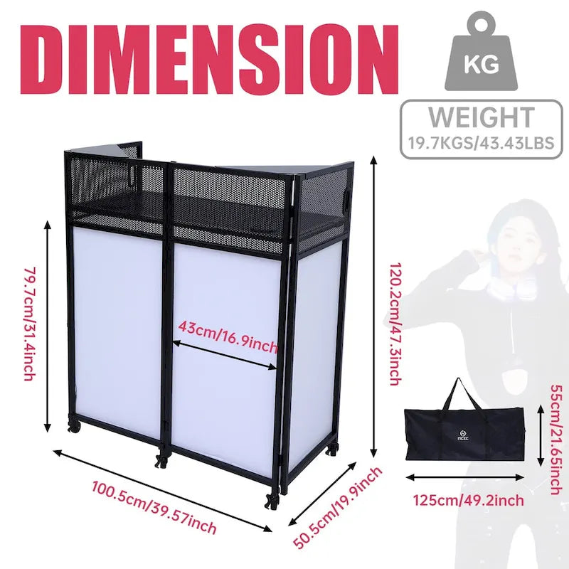 Portable DJ Booth Table Set with Integrated Lighting Scrims, Sturdy Carry Case, and Compact 40x20 inch Dimensions 4