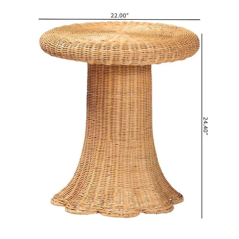 Avalon Scallop Natural Rattan Side Table - Handwoven Wicker Table with Skirted Base, Coastal Style for Living Room or Hallway 10